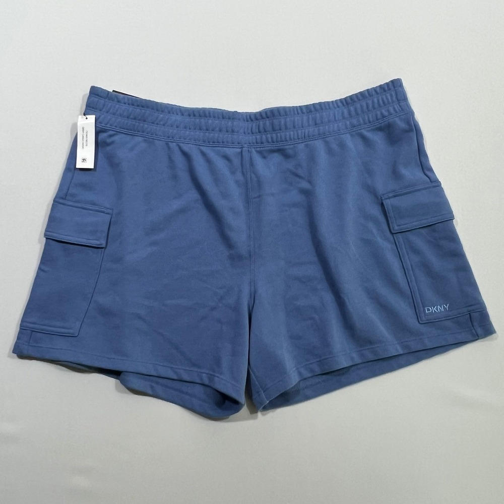DKNY Cargo Shorts Womens XXL NWT French Terry Blue‎ Elastic Waist Loungewear New